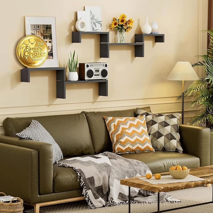 SRIWATANA Floating Shelves for Wall, Wall Shelves for Bathroom, Bedroom, Living Room, Kitchen, Office, Wood Shelves for Home Decor Set of 5 (Weathered Black)