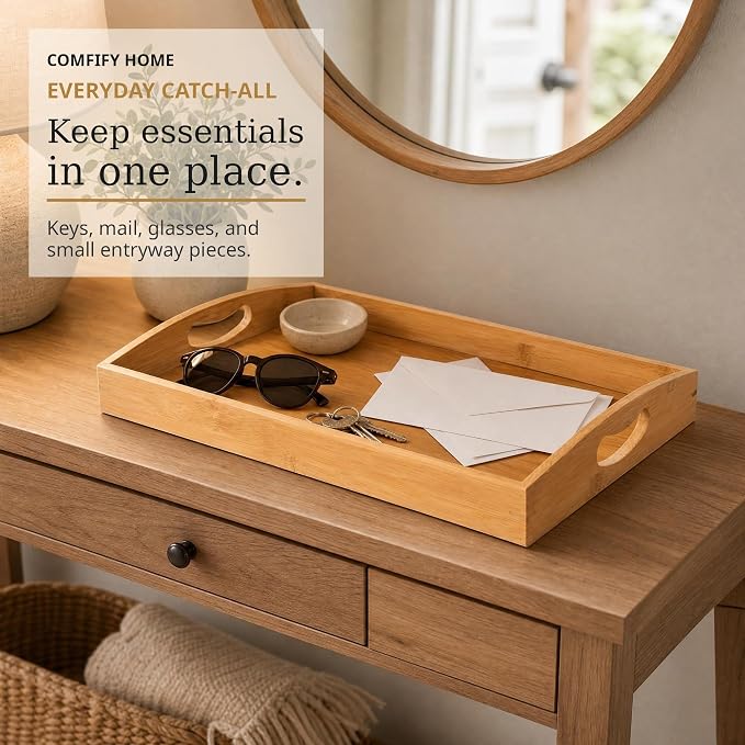 Comfify Bamboo Serving Trays – Set of 3 Ottoman Trays for Food, Entertaining, and Decor – Minimalist Design