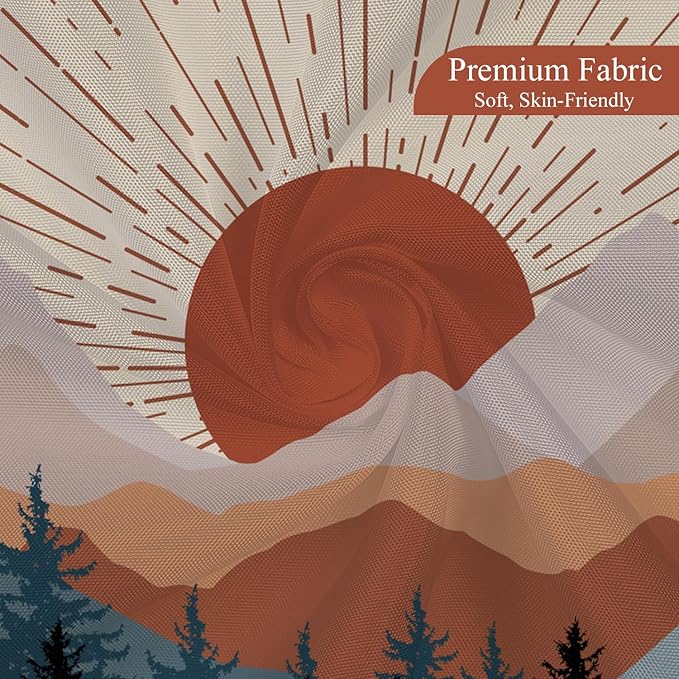 Abstract Mid Century Shower Curtain Boho Sunset Geometric Mountain Forest Aesthetic Shower Curtain Bohemian Minimalist Bathroom Decor Curtains Waterproof Fabric with Hooks 60x72 inch