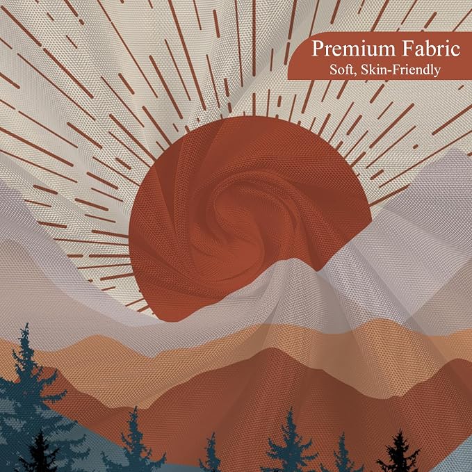 Abstract Mid Century Shower Curtain Boho Sunset Geometric Mountain Forest Aesthetic Bath Curtain Minimalist Home Decor Waterproof Fabric with Hooks 36x72 inch