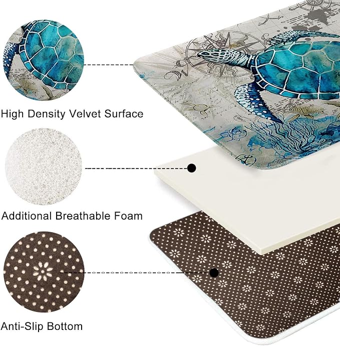 Britimes Bath Mat for Bathroom, Blue Turtle Washable Cover Floor Rug Carpets Floor Mat Bathroom Decorations 18x30 Inches for Kitchen Bedroom Indoor