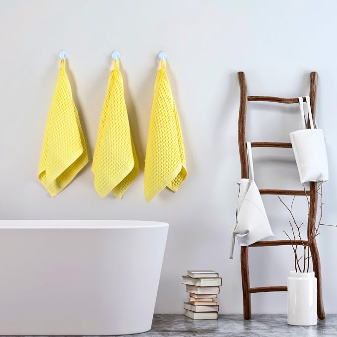 PÜSKÜL Natural 100% Turkish Cotton Waffle Kitchen Towels Set of 3 | Oeko-Tex, Premium Waffle Hand Towels for Bathroom | Soft Absorbent Quick-Dry Lint-Free Dish Towel Large 32x16 inch (3, Light Yellow)