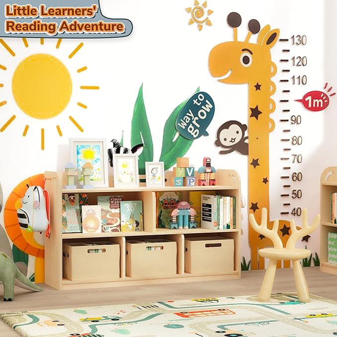 AMBIRD Wooden Kids Bookshelf, 5-Section Montessori Bookshelf, Toy Storage Organizer Cabinet, 2-Shelf Bookcase for Kids Room, Nursery, Classroom, Playroom, Living Room, Bedroom, Preschool