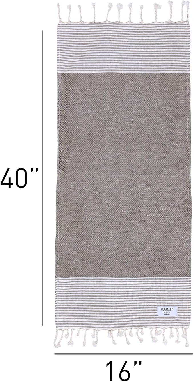 Boho Striped Turkish Hand Towels Set of 2 | 100% Cotton, 16 x 40 Inches | Decorative Bathroom Hair Face Gym Yoga Dishcloth Tea Kitchen Light Weight Quick Dry Farmhouse Towel (Grey)