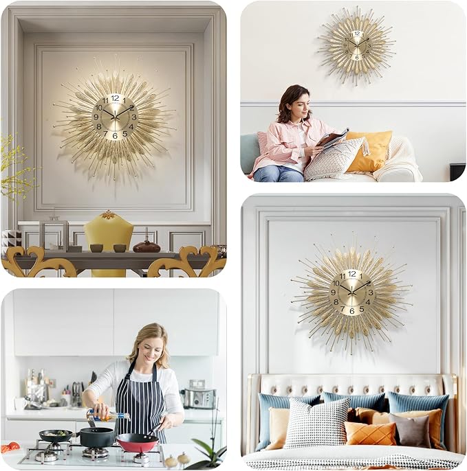 27" Gold Mid Century Modern Wall Clock，Battery Operated Decorative Decorative Metal Wall Clock for Living Room/Bedroom/Office/Bathroom Wall Art&Clocks