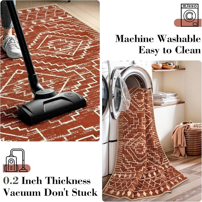 Wonnitar Moroccan 5x7 Area Rugs, Large Soft Rug for Dining Room, Washable Bohemian Tribal Living Room Bedroom Rug, Geometric Non-Shedding Indoor Carpet for Closet Nursery Entry (Brown,5'x7')