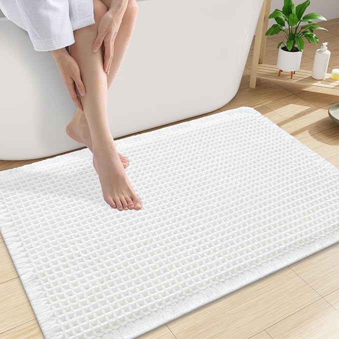 Smiry Waffle Bath Mat 30x20, Extra Soft Absorbent Bathroom Rugs, Non Slip Machine Washable Quick Dry Bath Rugs for Bathroom Floor, Tub, Shower, Home Decor Accessories, White