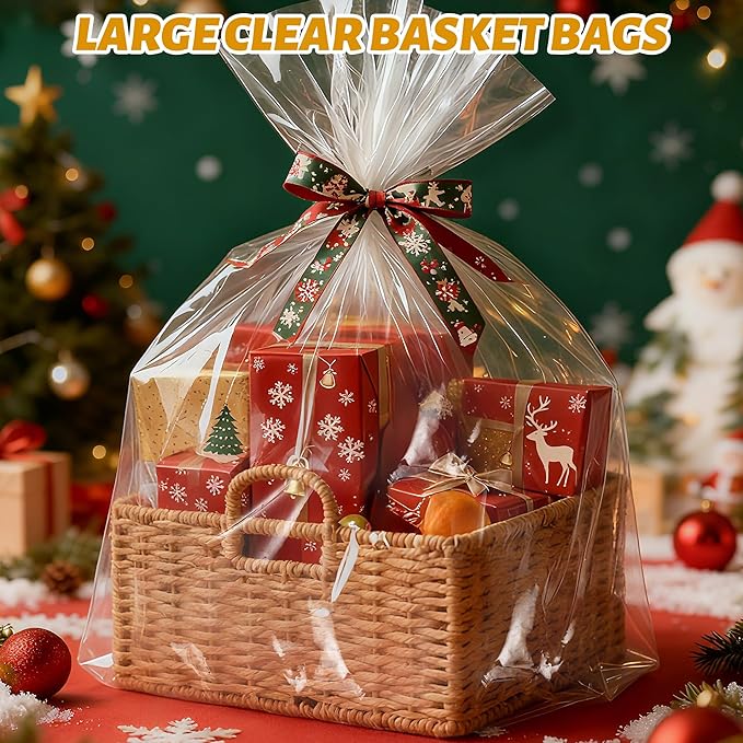 6 Pack Large Cellophane Bags for Gift Baskets 30×40 Inch – 2.8 Mil Thick Clear Cellophane Wrap for Christmas Gift Baskets, Holiday Parties, Birthdays & Weddings – Durable Plastic Clear Gift Bags