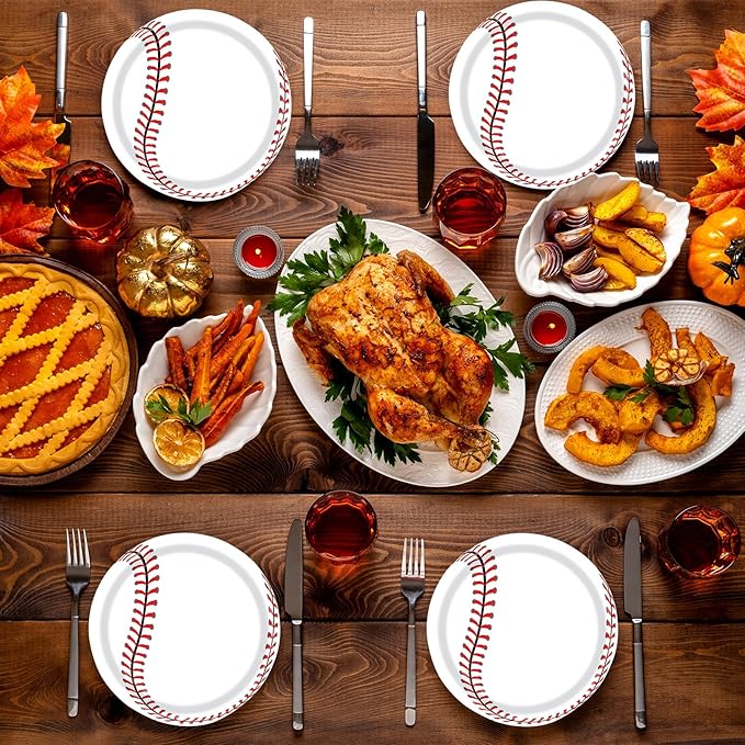 72 Pcs Baseball Paper Plates and Napkins - Disposable Party Plates and Napkins Tableware Set for Sports Theme Birthday Party, Baby Shower - Serves 24