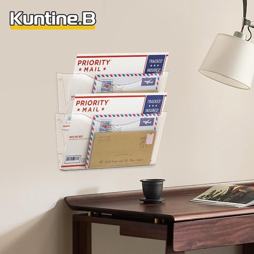 Kuntine.B Clear Single Pocket File Holder - 3 Pack Wall Organizer for Mails & Magazines | Office & Home Use