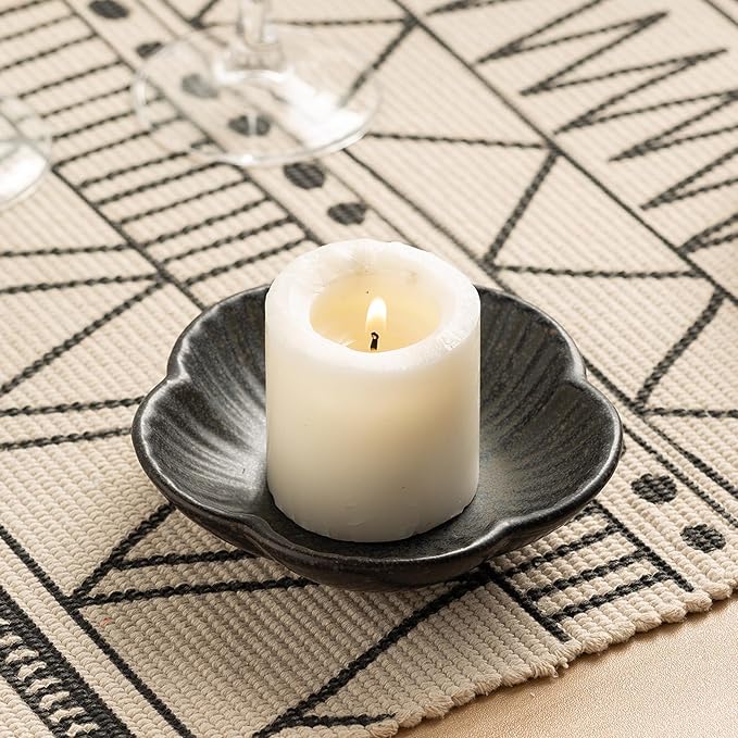 Ceramic Pillar Candle Holder, Candle Tray for Incense, Palo Santo Holder, Tealight Candle Holder, Candle Stand for Home Decoration Display, Halloween Christmas Wedding Parties, 1 Pack (Black)