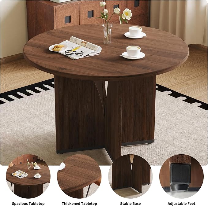 HIPIHOM MDF Round Dining Table 39.4 Inch Modern Minimalist Kitchen Table | V-Leg Sturdy Home Dining Table | Small Apartment Round Table for 4-6 People | Scratch & Water Resistant Easy-Clean Surface