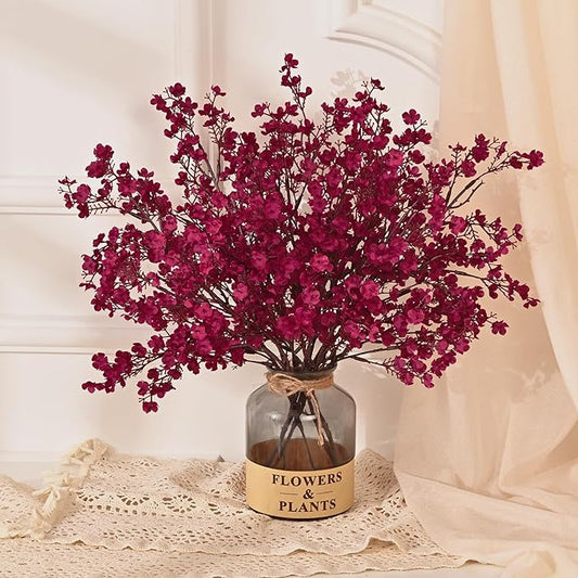 Yastouay Fake Fall Flowers Real Touch Silk Flowers, 15Pcs Fall Burgundy Artificial Flowers for Decorations, Babys Breath Artificial Flowers Bulk for Thanksgiving Fall Decor Floral Arrangement