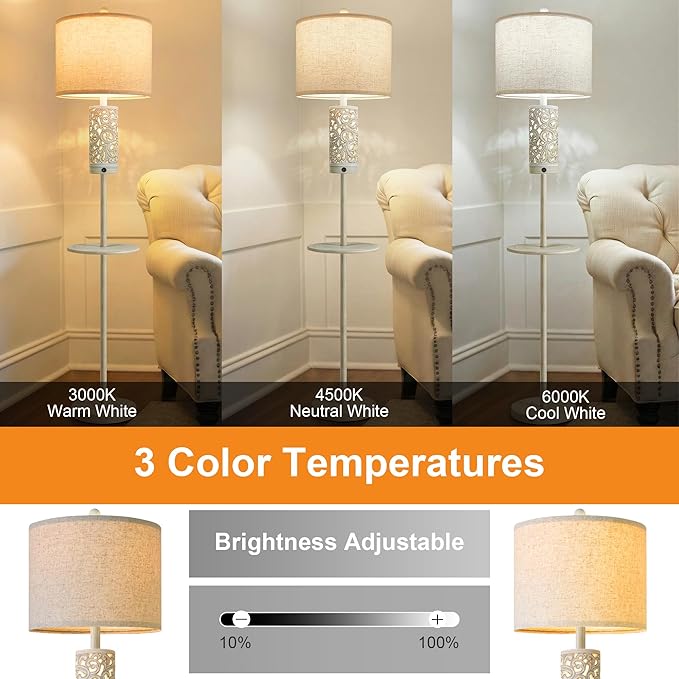 OYEARS Dimmable Farmhouse Floor Lamp for Living Room, 2-in-1 Rustic Floor Lamp with Main&Night Light,Linen Shade&Dual Switches, 65" Standing Lamp for Bedroom Office Corner Dining Room, Wood Pole Lamp