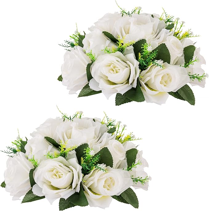 Flower Centerpieces for Wedding Tables: Wedding Table Decorations White Flower Balls Centerpieces for Engagement Cerebration Party Center Pieces 2 Packs