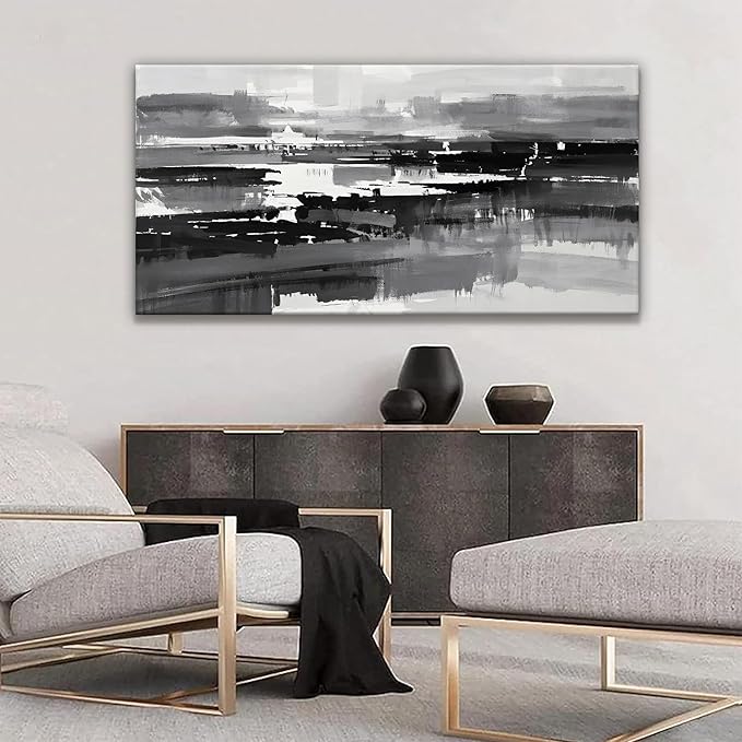Abstract Wall Art For Living Room Modern Canvas Art Wall Decor Grey White Wall Art For Bedroom Office Decor Grey Abstract Art Painting Ready To Hang Pictures Artwork 24×48 In