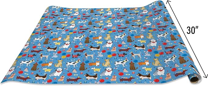 Jillson Roberts Birthday Gift Wrap, Party Dogs (8 Rolls 5 feet x 30 inches)
