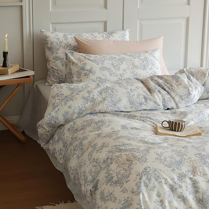 LifeTB Girls Boho Floral Duvet Cover Twin XL 100% Cotton Chic Vintag Floral Bedding Duvet Cover Aesthetic Comforter Cover Botanical Flower Bedding Set Cabin Cottagecore Duvet Cover Twin XL Size