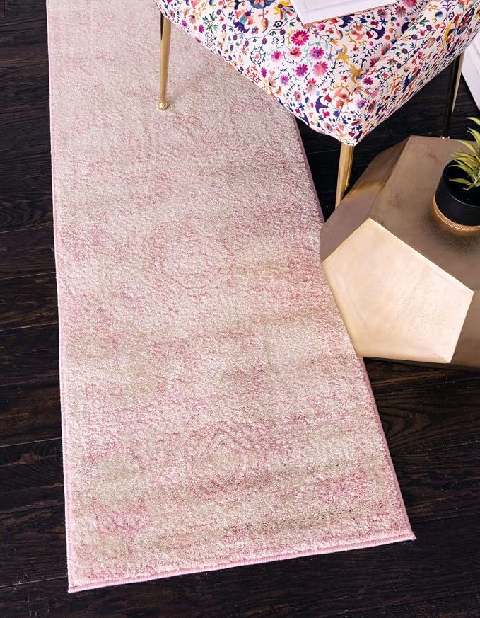 Unique Loom Bromley Collection Area Rug - Wells (2' x 6' 9" Runner, Pink/ Ivory)