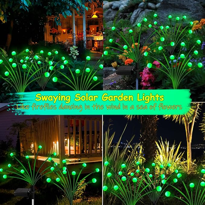 Kohlrabi Solar Halloween Lights Outdoor, 2 Pack 20 LED Solar Green Firefly Lights, Waterproof Wind Swaying Light for St. Patrick's Day Irish Day Outside Yard Patio Decoration