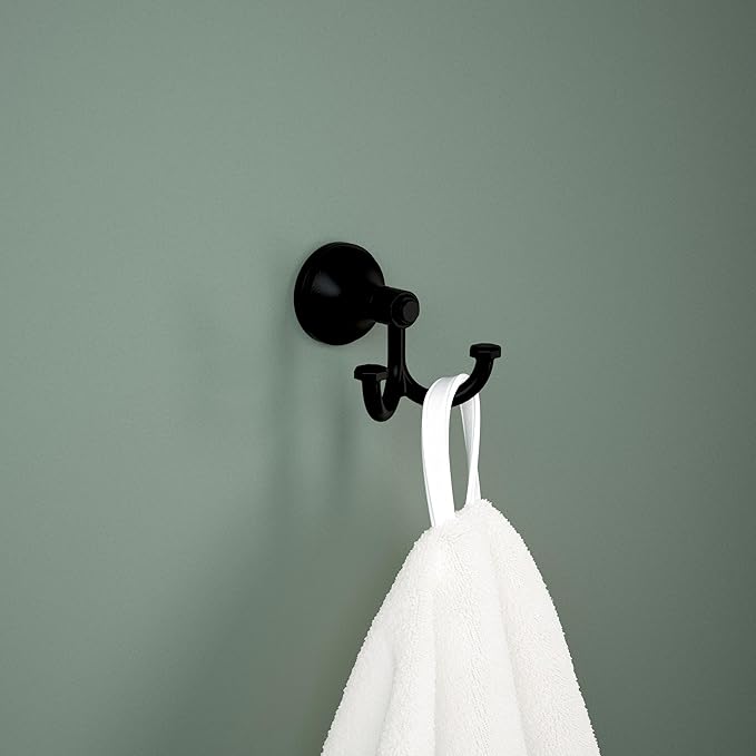 Franklin Brass Woodruff (1-Pack) Towel Hooks Matte Black Double Bathroom J Hooks Wall Mounted for Robes & Towels Hand Towel Hook Holder Kitchen, Bathroom Accessories WDRF35-MB