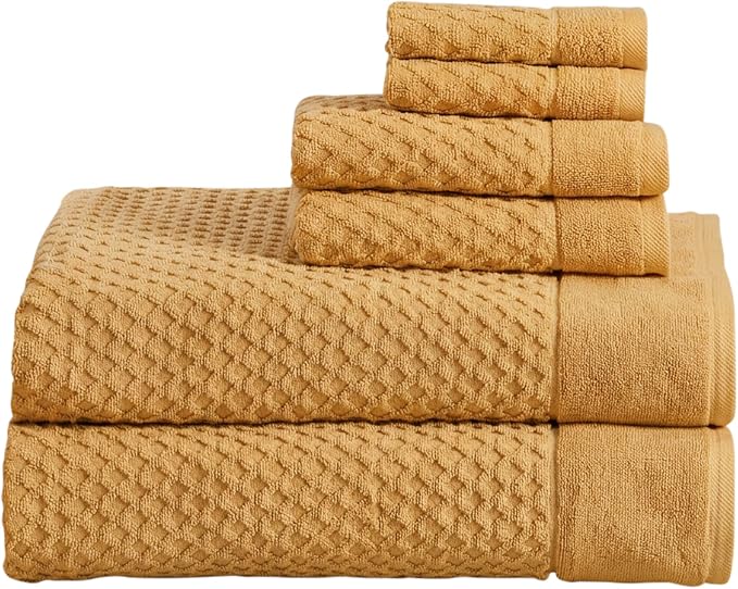 Great Bay Home Bath Towels - 100% Cotton 6 Piece Bath Sheet Set - Diamond Waffle Weave - Absorbent, Durable, Quick-Dry Towels for Bathroom (Marigold)