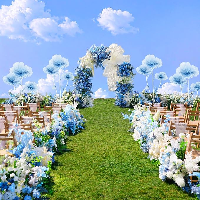 Giant Flowers for Decoration with Stand 5.57FT Blue Large Fake Flowers Big Faux Silk Floral for Outdoor Party Ceremony Reception Photography Props Mall Display
