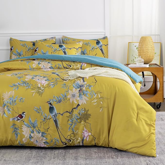 Comforter Set Twin Floral Birds 2 Pieces Soft 3D Bedding Comforter Tree Branches Flowers Print Botanical Comforter Set for All Seasons 1 Comforter and 1 Pillowcases (Birds, Twin)