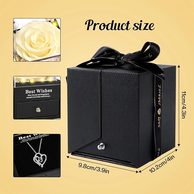 Preserved Real Rose Gift with “I Love You” 100 Languages Necklace and Music, Eternal Flower for Women Girlfriend Wife Mom Grandma, Romantic Anniversary Birthday Gift for Women