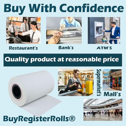 BuyRegisterRolls Thermal Paper Receipt Rolls - Premium 55 GSM | 2 1/4 x 50 | BPA Free, Fits All Terminals