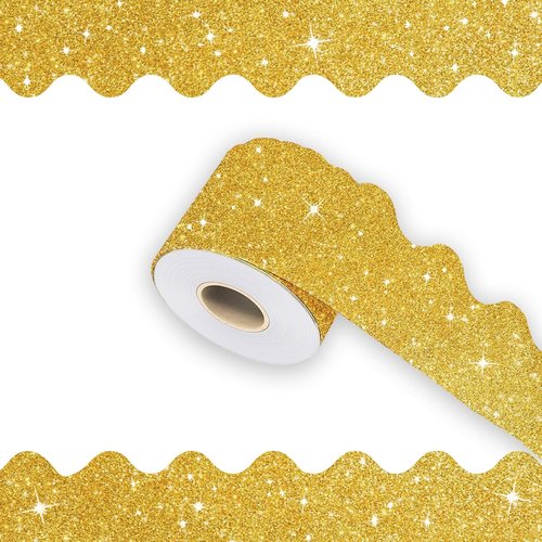 Shine Scalloped Bulletin Board Border - Decorative Gold Trim for Classroom | 70 Feet
