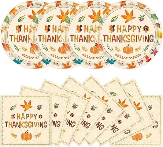 40 Pcs Thanksgiving Plates and Napkins Party Supplies, Give Thanks Paper Plates Napkins Disposable Tableware Set for Autumn Fall Thanksgiving Party Decorations