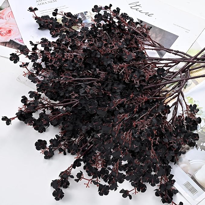 Yastouay Black Artificial Flowers 10 Pcs Fake Flowers Babys Breath Flowers Artificial Bulk, Silk Faux Flowers Stems Decor for Party Wedding Bouquets DIY Home Garden Decor