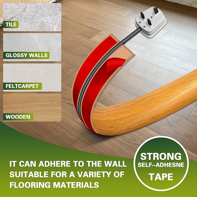 Floor Cord Cover Cable Cavity Self Adhesive Hider - Electric Cord Covers for Living Rooms, Offices - Cable Cover Protector (Wood Brown, 1.18" x 3.3')