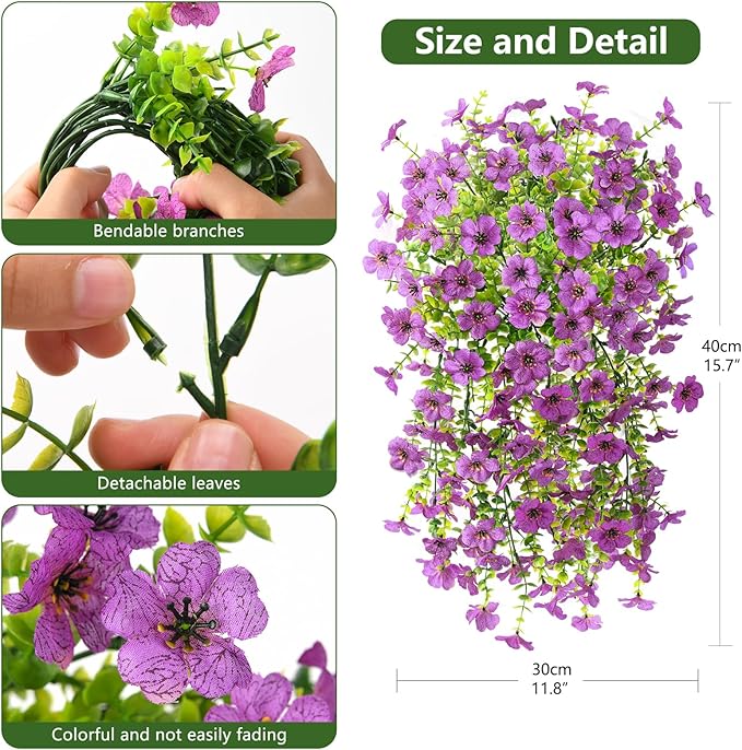 Homsunny Artificial Fake Flowers Plants for Outdoor Spring Summer Decoration, 2PCS Faux Daisy Silk Flowers Outside No Fade UV Resistant Realistic Home Decor for Porch Patio Balcony (Purple)