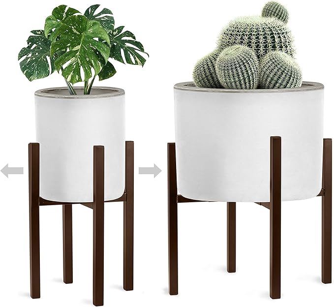 Sorbus Adjustable Metal Plant Stand – Mid Century Style Flower Pot Holder, 10 to 16 Inches Planter Stand for Modern Home Décor, Houseplants – Plant & Pot NOT INCLUDED (Brown, 1 Pack)