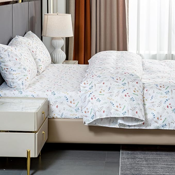 Bedlifes Twin Sheet Set Ultra Soft, Breathable, Silky Flower Deep Pocket 100% Microfiber Bedding, 3 Piece Twin Size White Floral