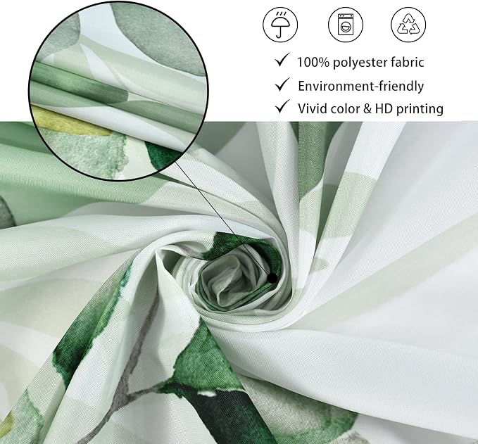 Green Eucalyptus Shower Curtain, Leaf Plant Herbs Spring Nature Waterproof Fabric Machine Washable with Hooks for Bathroom Bathtub Decor 60Wx72H