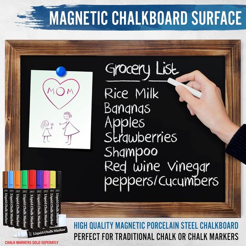 HBCY Creations Chalkboard | 18" x 24" Torched Brown Solid Wood Frame | Magnetic Surface & Accessories