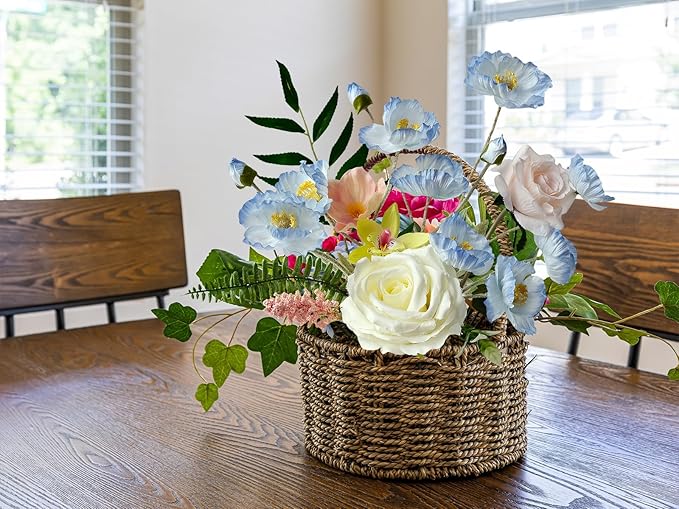 6PCS Blue Artificial Poppy Flowers with Stems Faux Poppies Bouquets Silk Spring Floral for Indoor Table Party Arrangement Wedding Ceremony Decor