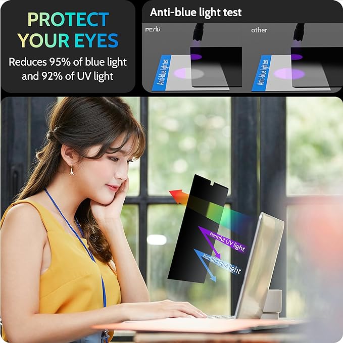 Peslv Magnetic Laptop Privacy Screen 16 inch for 16:10 Computer Monitor, 16" Removable Anti Glare Protector Blue Light Filter Shield Compatible with Lenovo Hp Dell Acer Asus Thinkpad Envy Xps