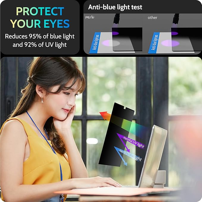 Peslv Magnetic Laptop Privacy Screen 13.3 Inch for 16:9 Computer Monitor, 13" Removable Anti Glare Protector Blue Light Filter Shield Compatible with Lenovo Hp Dell Acer Asus Thinkpad Envy Xps