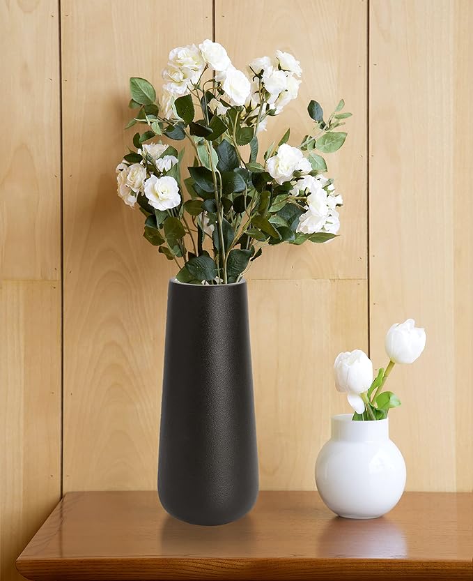 D'vine Dev 11 Inch Ceramic Flower Vase Textured Finishing, Minimalist Design for Kitchen, Bedroom, Living Room, Centerpieces, Office, Raven Grain, VS-XH-B-2