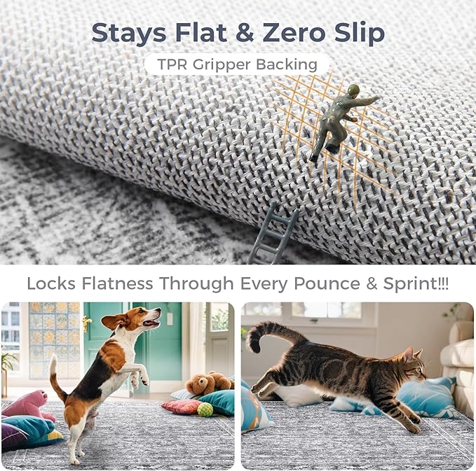 OPPODREAM Vintage Grey 2x8 Runner Rug, 2 x 8 Retro Washable Rug Non Slip, Low-Pile Faux Wool Carpet, Distressed Gray Floor Mat for Kitchen, Hallway, Entry-Way, Entrance, Indoor Back Door