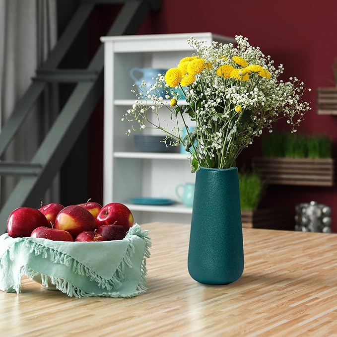 D'vine Dev 8 Inch Ceramic Flower Vase Textured Finishing, Minimalist Design for Kitchen, Bedroom, Living Room, Centerpieces, Office, Emerald Sandstone, VS-XH-C-1