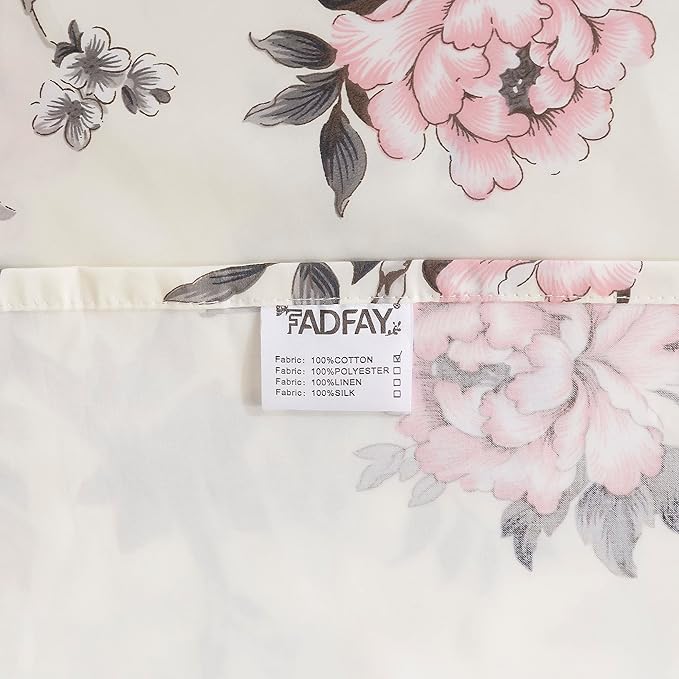 FADFAY Floral Sheets Set Twin Vintage Rose Floral Bedding Shabby Grey and Pink Peony Print Sheets Farmhouse Bedding 800 Thread Count 100% Egyptian Cotton Soft Deep Pocket Fitted Sheet 4Pcs, Twin Size