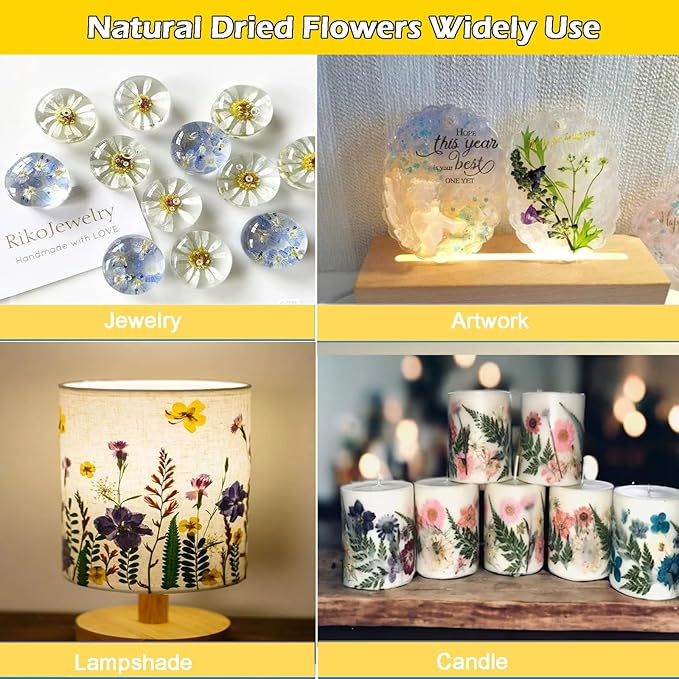 30Pcs Dried Pressed Natural Flowers for Resin Molds Real Pressed Flowers Dry Leaves Bulk Natural Herbs Kit for DIY Scrapbooking Art Crafts Jewelry Molds Candle Soap Making Nails Decor (Yellow)