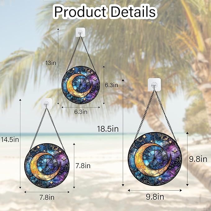 Stained Glass Window Hanging, Blue Starry Sky Moon Astrolabe Suncatcher for Doors Home Sun Catchers Decoration and Christmas, Mother's Day Birthday Gifts for Women, Men, and Mom 7.8 in