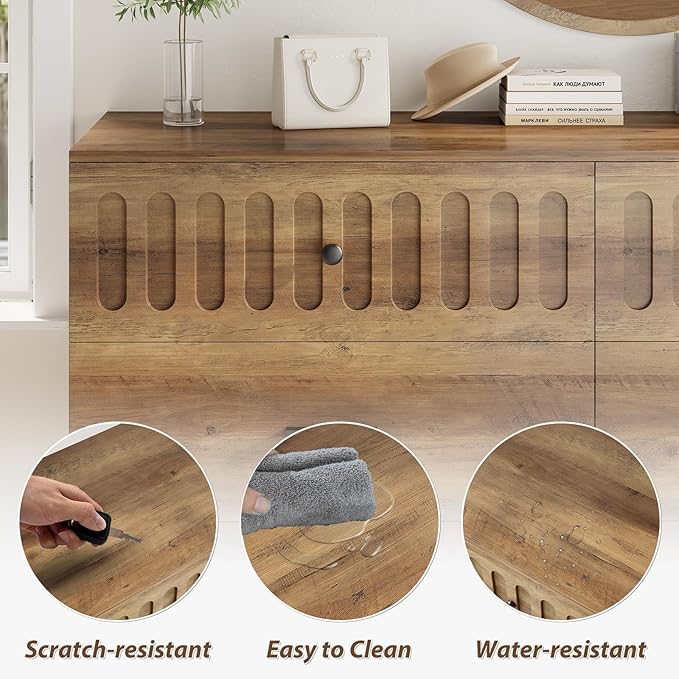 IBF Farmhouse Dresser for Bedroom Modern 6 Drawer Dresser Fluted Chest of Drawers Large Wood Closet Dressers with Anti-Tipping Design for Bedroom, Living Room, Hallway, Entryway, Nursery, Rustic Oak