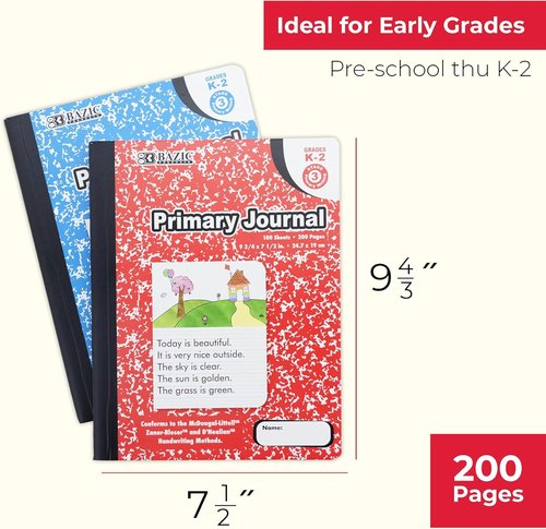 BAZIC PRODUCTS Primary Journal Composition Book - Marble Design for Kids | 100 Sheets, Ideal for Grades K-2
